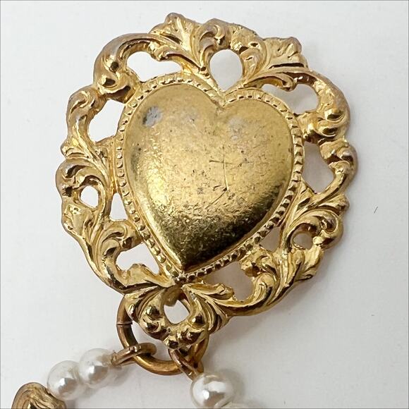 Vintage Gold Tone Clip On Heart Earrings With Detachable Beaded Dangle Heart - Picture 2 of 5